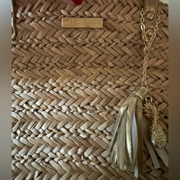 💛🧡Lilly Pulitzer LARGE Straw Beach Tote with Stylish Lining and Golden handles - Picture 7 of 10